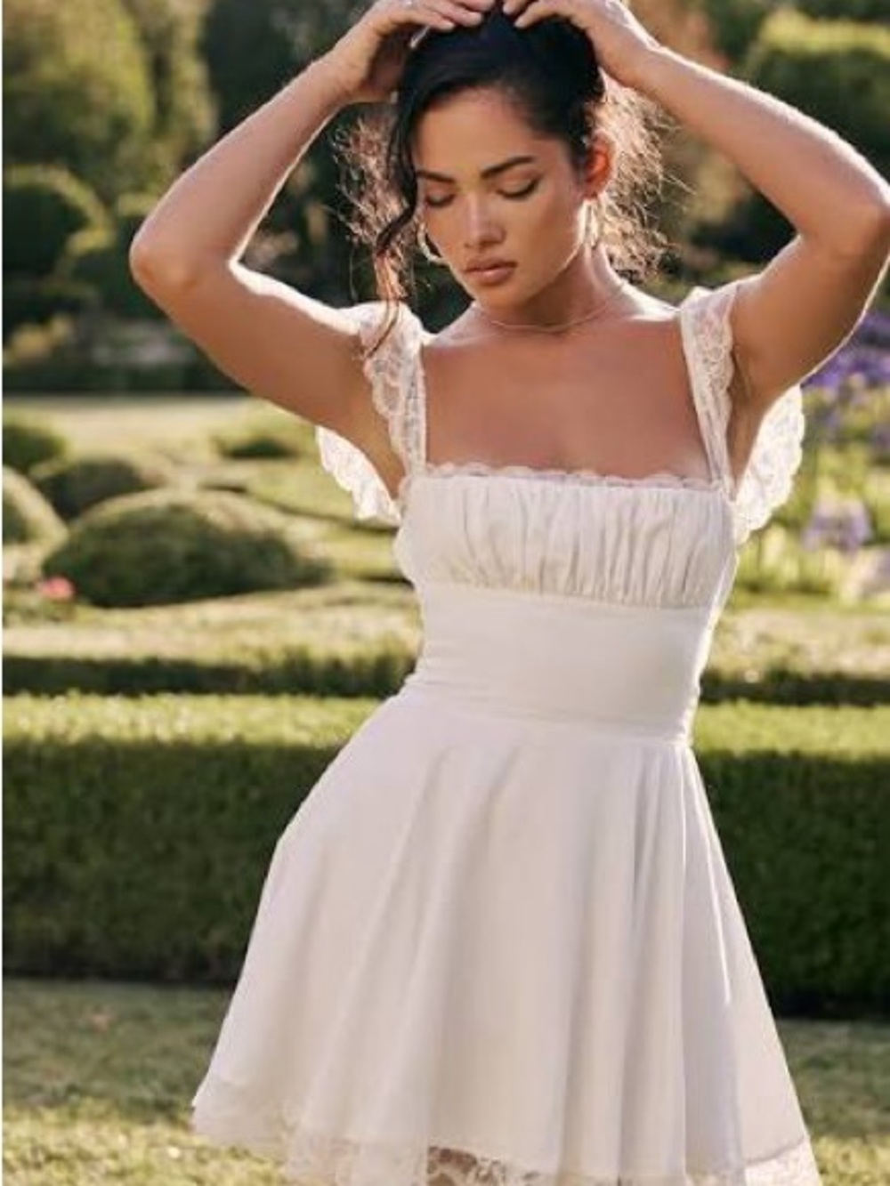 White Lace-Trim Square Neck Mini Dress house of cb Kaia white cream lace medium